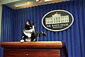 Socks at the lectern in the White House Press Briefing Room