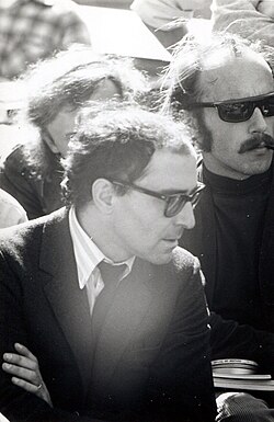 Jean-Luc Godard (left) and Tom Luddy, Berkeley, 1968.
