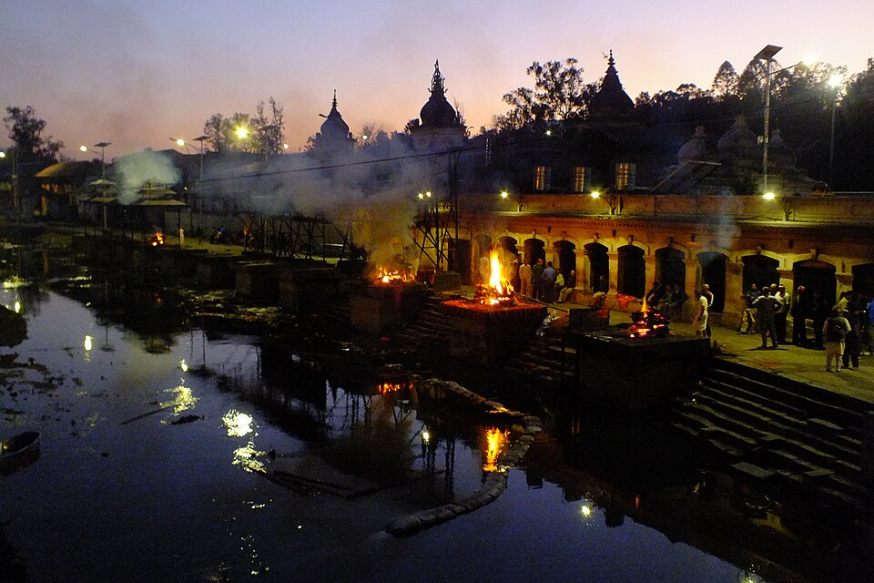 Cremation taking place at Pashupatinath Temple.