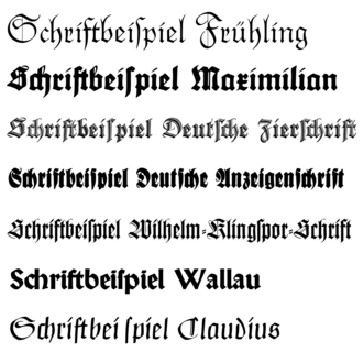 Various German language blackletter typefaces​​​