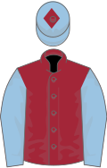 Maroon, light blue sleeves, light blue cap, maroon diamond