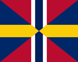 Union mark of Swedish flags 1844–1905 (5:4).[a] Also the common naval jack and diplomatic flag of both.