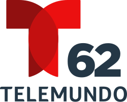 The Telemundo network logo, a T with two circular overlapping components. To the right and under the T, the number 62. Beneath it, in a sans serif, the word Telemundo.