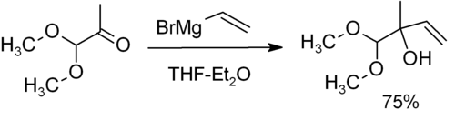 Reaction of CH3C(=O)CH(OCH3)2 with H2C=CHMgBr