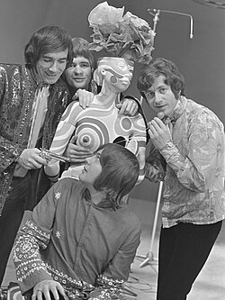 The Flower Pot Men (1967) From left to right: Neil Landon, Pete Nelson, Robin Shaw (Shaw, bottom middle), and Tony Burrows