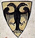 Arms of Otto IV as shown in Chronica Maiora (c. 1250), early depiction of a double-headed Reichsadler