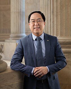 Senator Andy Kim of New Jersey in his official portrait, taken in 2024 in the Capitol right after his election to the Senate