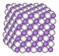 Space-filling model of part of the crystal structure of lithium hydride