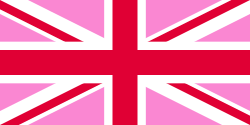 A pink Union Jack, a pride symbol with the blue triangles of the Union Jack changed to pink in reference to the pink triangle symbol.