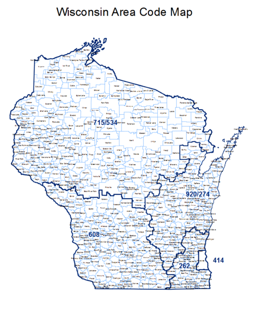 Numbering plan areas and area codes of Wisconsin