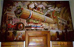 Orr C. Fischer, The Corn Parade, 1941, oil on canvas, Agriculture-themed mural on wall of post office, Mount Ayr, Iowa[20]