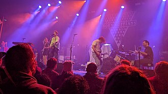 Born Ruffians performing at History in November 2024. From left to right: Maddy Wilde, Luke Lalonde, Mitch DeRosier, Steve Hamelin
