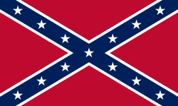 The Confederate battle flag: a blue saltire with white stars, bordered in white, on a red field.