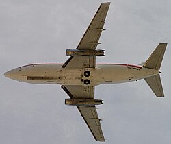 Original 737 with JT8D engines that span the entire wing chord