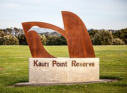 Weathering steel sculpture of Kauri Point Reserve