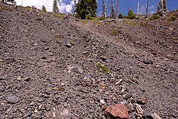 Looking up out of the crater of Wizard Island from the bottom