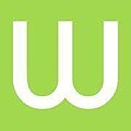 A square image with a lime green background, and a curved W shape dominating the logo.