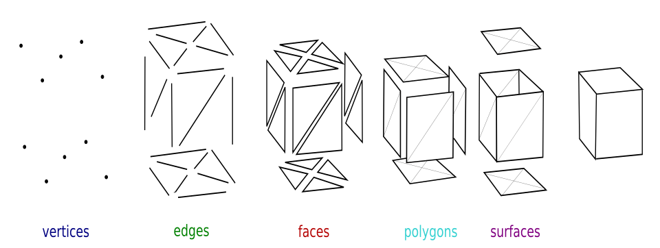 Elements of polygonal mesh modeling.