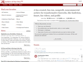 Archive of Our Own's homepage.