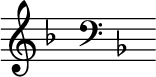 { \magnifyStaff #3/2 \omit Score.TimeSignature \key d \minor s16 \clef F \key d \minor s^"" }