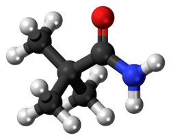 Ball-and-stick model of the pivalamide molecule