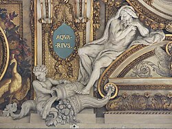 Baroque cornucopia in the ceiling of the Galerie d'Apollon, Louvre Palace, Paris, by Louis Le Vau and Charles Le Brun, after 1661[9]