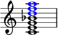 \fixed c' {
\omit Score.TimeSignature
<c e g bes \tweak NoteHead.color #red d' \tweak NoteHead.color #red f' \tweak NoteHead.color #red a'>1
}