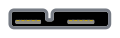 A USB 3.0 Micro‑AB receptacle: an opening 12 by 2 millimeters, in two sections, distinct from the USB 3.0 Micro‑B receptacle only in that it has no chamfered corners, where the upper corners of the wider section of the USB 3.0 Micro‑B narrow to preclude insertion of a Type‑A plug