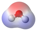 Electrical potential of the water molecule (red indicates the negative charge)