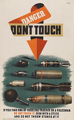 A World War II-era poster warning about unexploded ordnance