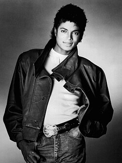 A monochrome photo of Michael Jackson