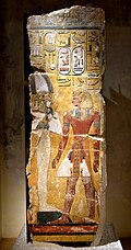 Pharaoh Seti I before Osiris, wall painting from KV17, Hall J, Pillar B, side a. Neues Museum