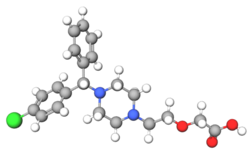A ball-and-stick diagram of the cetirizine molecule