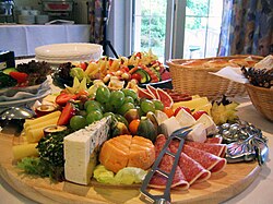 Ham and cheese in a German breakfast buffet