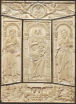 Ivory cover of the Codex Aureus of Lorsch, c. 810, Carolingian dynasty, Victoria and Albert Museum