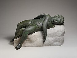 Ancient Greek statue of Eros sleeping; 3rd–2nd century BCE; bronze; 41.9 × 35.6 × 85.2 cm; Metropolitan Museum of Art