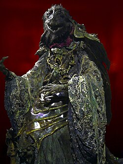 The skekUng puppet used in The Dark Crystal on display at at the Center for Puppetry Arts