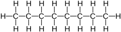 Skeletal formula of octane with all implicit carbons shown, and all explicit hydrogens added