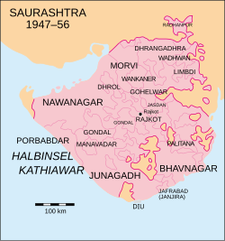 Location of Wadhwan State in Saurashtra