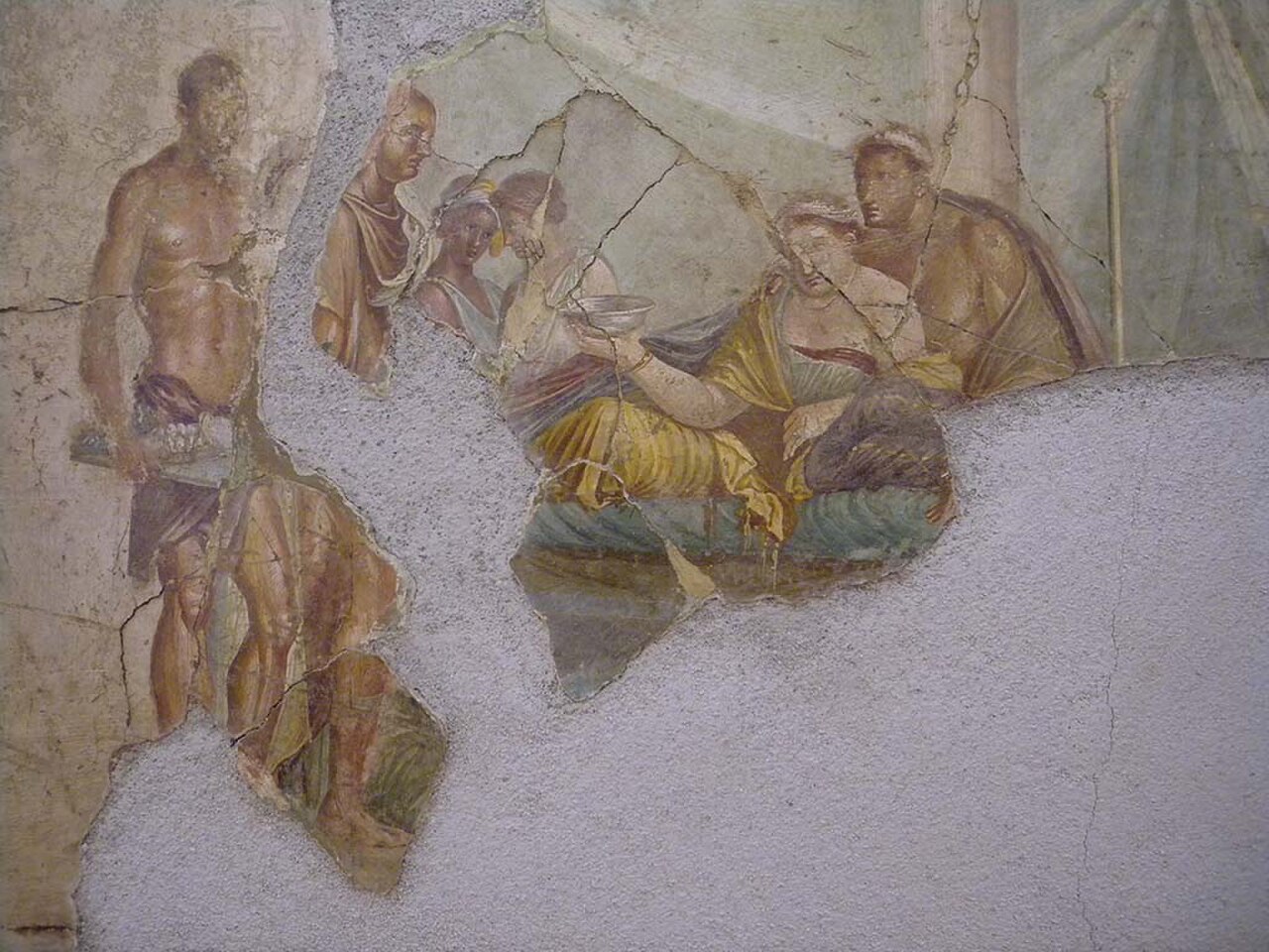 Roman Wall painting from the House of Giuseppe II, Pompeii, 1st century AD, death of Sophonisba, but more likely Cleopatra VII of Egypt consuming poison.jpg