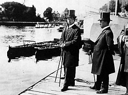 Japanese Crown Prince Hirohito watching a boat race at Oxford University, 1921