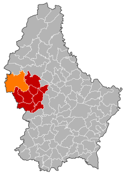 Map of Luxembourg with Rambrouch highlighted in orange, and the canton in dark red