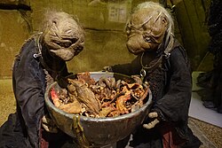 Podling slave puppets used in The Dark Crystal on display at the Center for Puppetry Arts