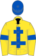 Yellow, royal blue cross of lorraine, armlets and cap