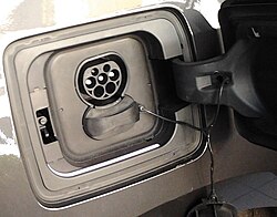 Type 2 male vehicle inlet for electric charging; the closed bottom portion of the inlet covers the two DC pins used for CCS Combo 2