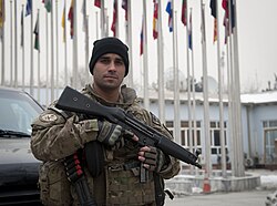 U.S. Air Force 466th Air Expeditionary Group officer with MP5A2 in Afghanistan.