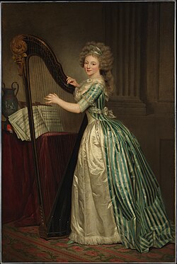 Self-Portrait with a Harp; by Rose-Adélaïde Ducreux; 1791; oil on canvas; 193 x 128.9 cm; Metropolitan Museum of Art