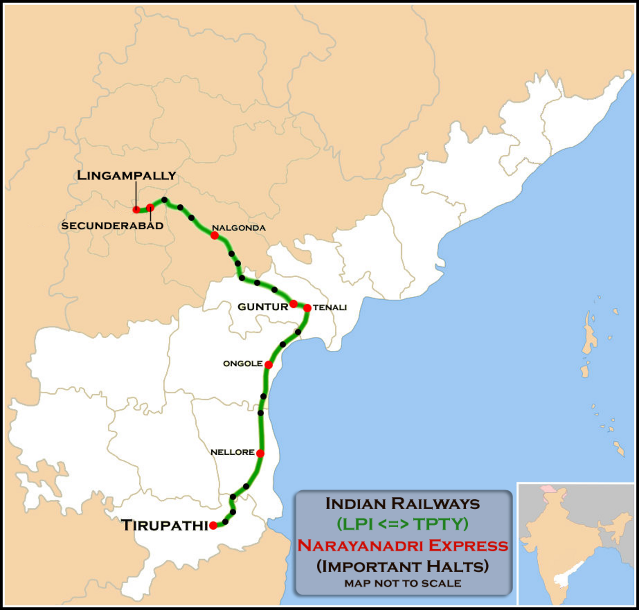 Narayanadri Express (Lingampally - Tirupathi) Route map.png