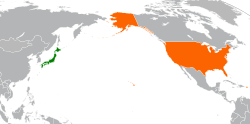 Map indicating locations of Japan and USA
