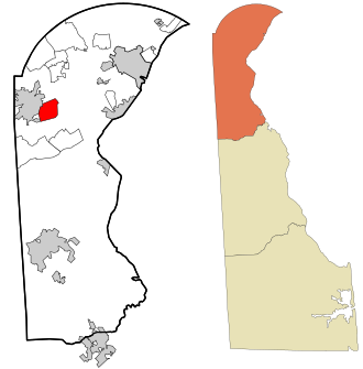 Location in New Castle County and the state of Delaware.
